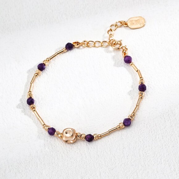 💜 Artisan Original Design Amethyst "Good Fortune" Beaded Bracelet | S925 - Picture 1 of 5